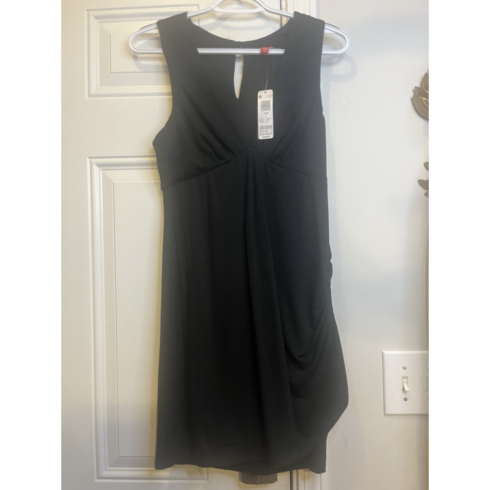NWT Bongo Vintage Y2K Black Keyhole Ruched Dress Junior's Size L
